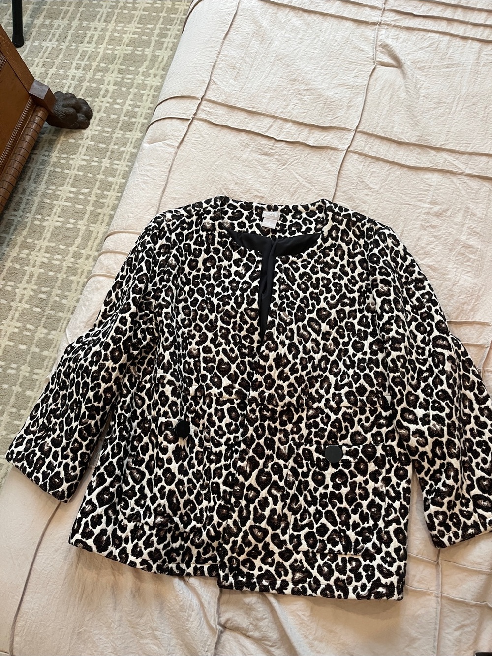 Chico's Leopard Print Blazer in Black and Cream